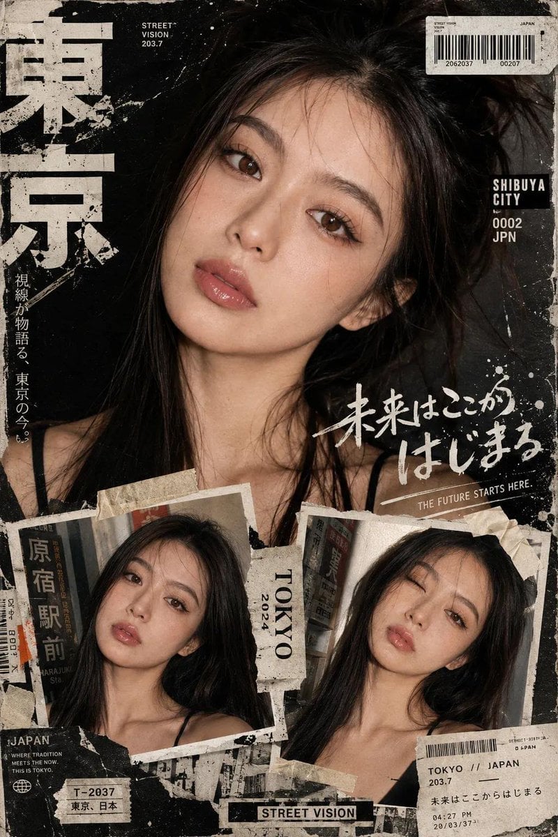 Create a bold Y2K Japanese street-editorial collage