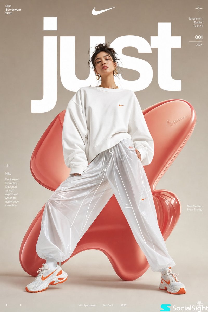 High-fashion futuristic sportswear editorial poster,...