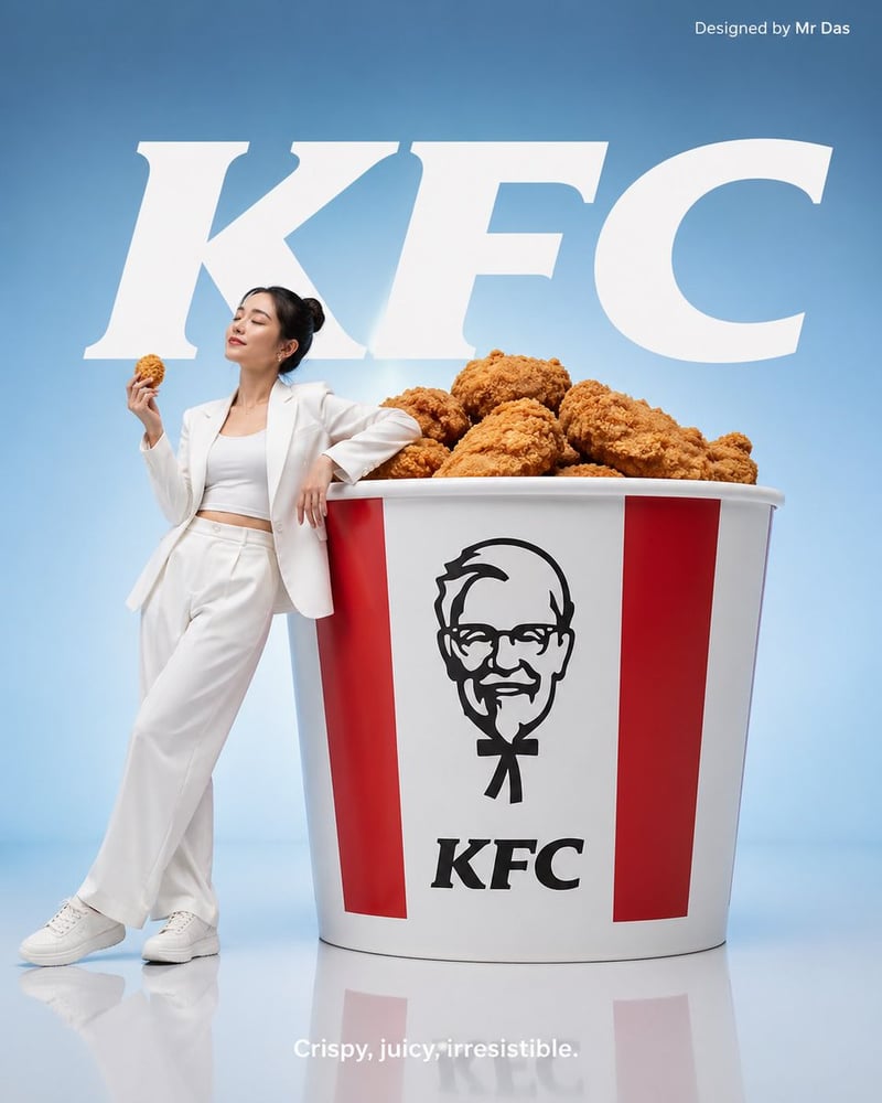 Minimalist commercial ad featuring oversized KFC bucket
