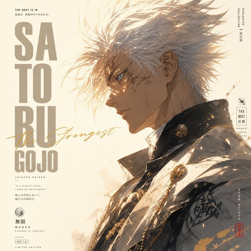 A minimalist high-fashion anime poster in vertical