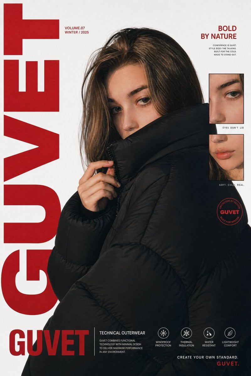 A bold fashion editorial poster featuring a