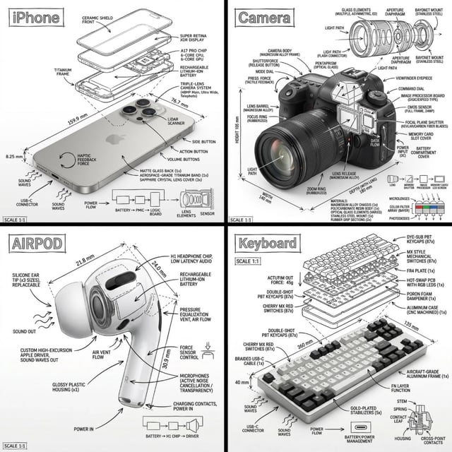 Create a technical infographic of [OBJECT] with