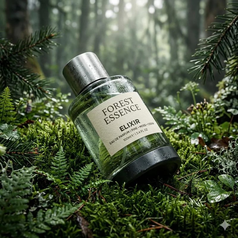 Ultra-realistic premium fragrance product shot of a