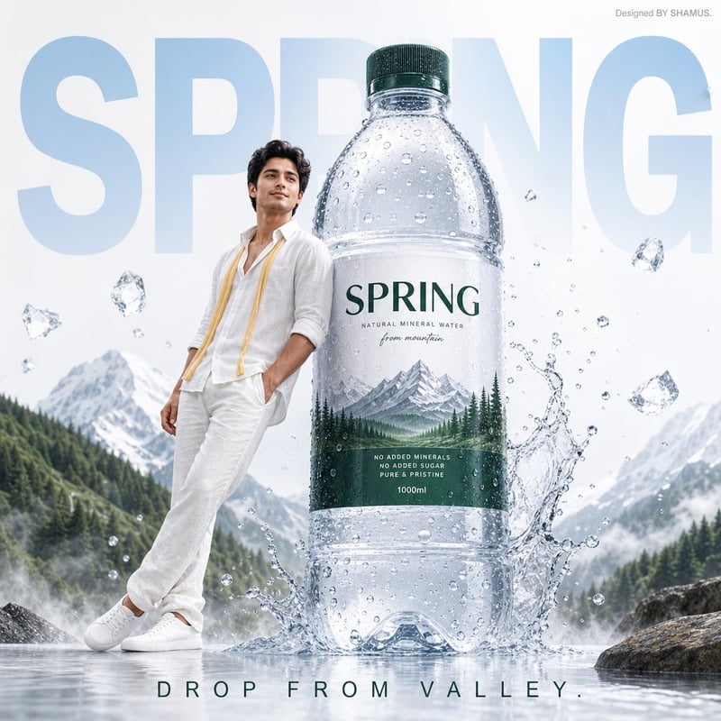 A premium mineral water advertisement poster featuring