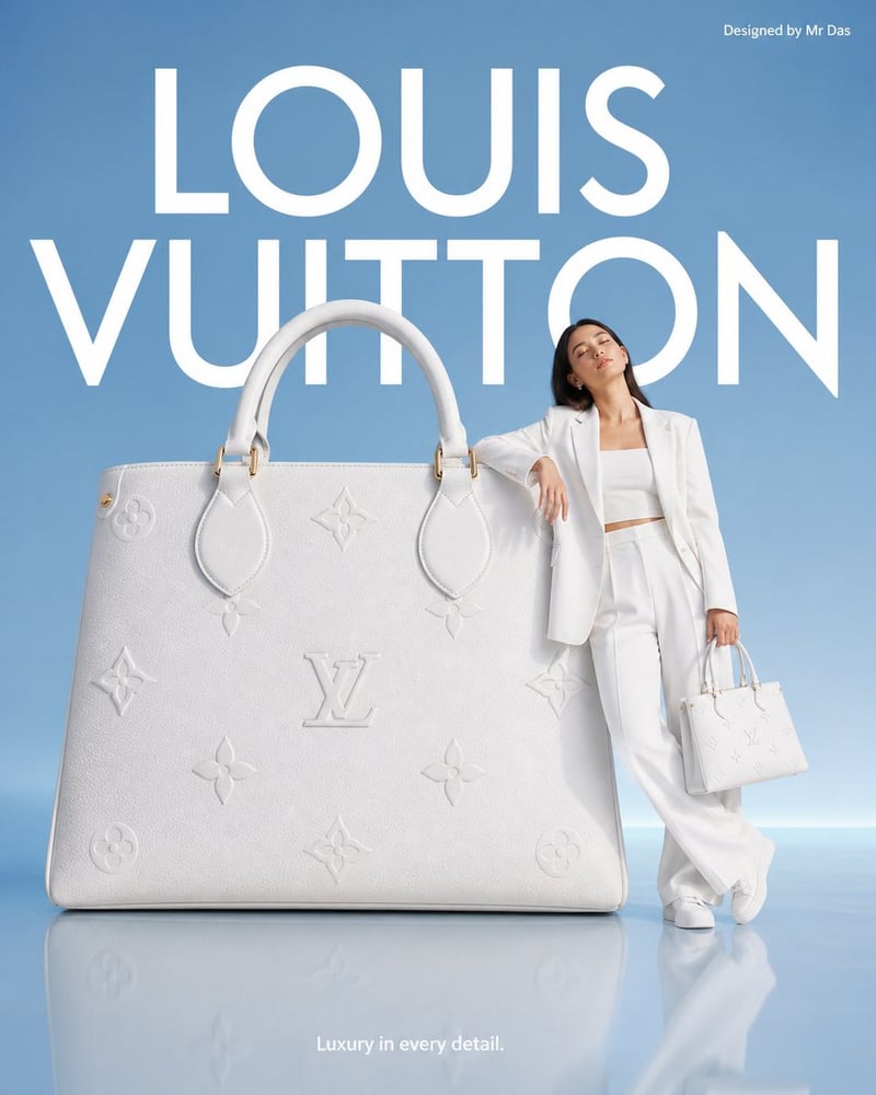 Minimalist commercial ad featuring oversized white L...