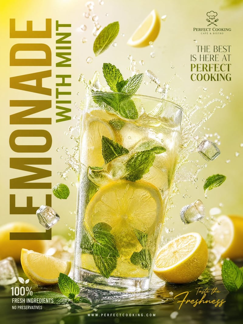 Ultra-realistic premium lemonade advertisement poste...
