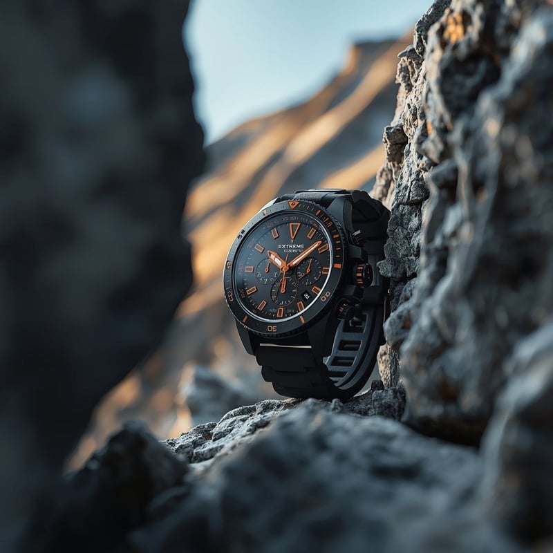 A rugged, matte-black chronograph watch with bold